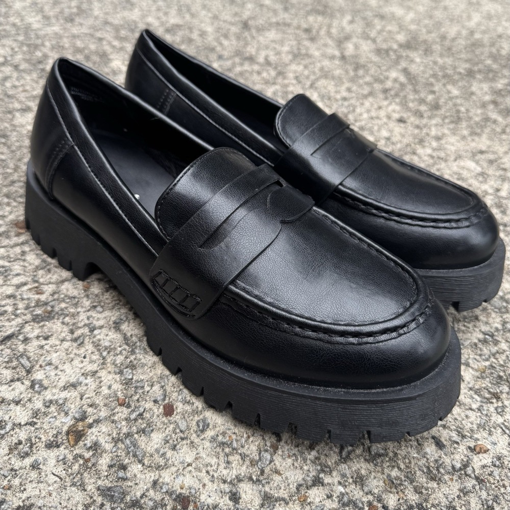 Bamboo Hutch Loafer Women's 8.5 Black Began Leather Lug Sole Penny Loafers Shoes